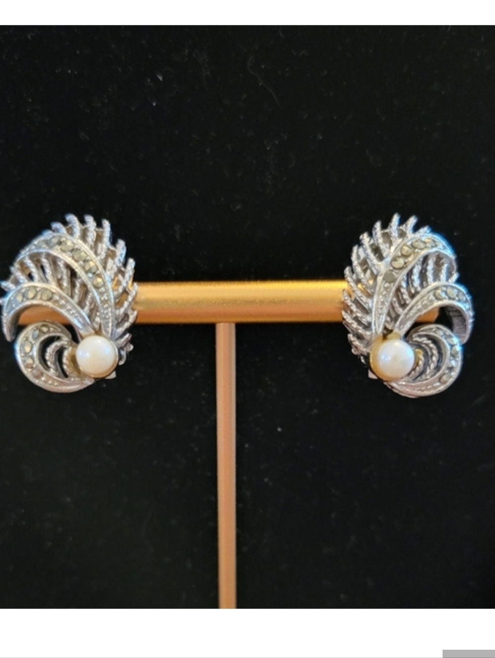 Vintage Lisner Faux Pearl & Marcasite Clip On Earrings